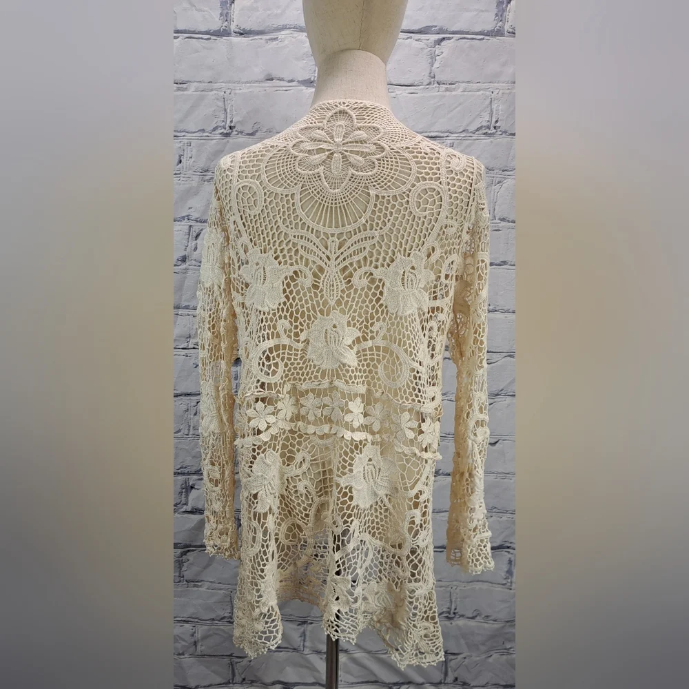 Vintage 90s Women's Crochet Open Knit Cardigan Nature Designs Mexico One Size - Picture 9 of 16